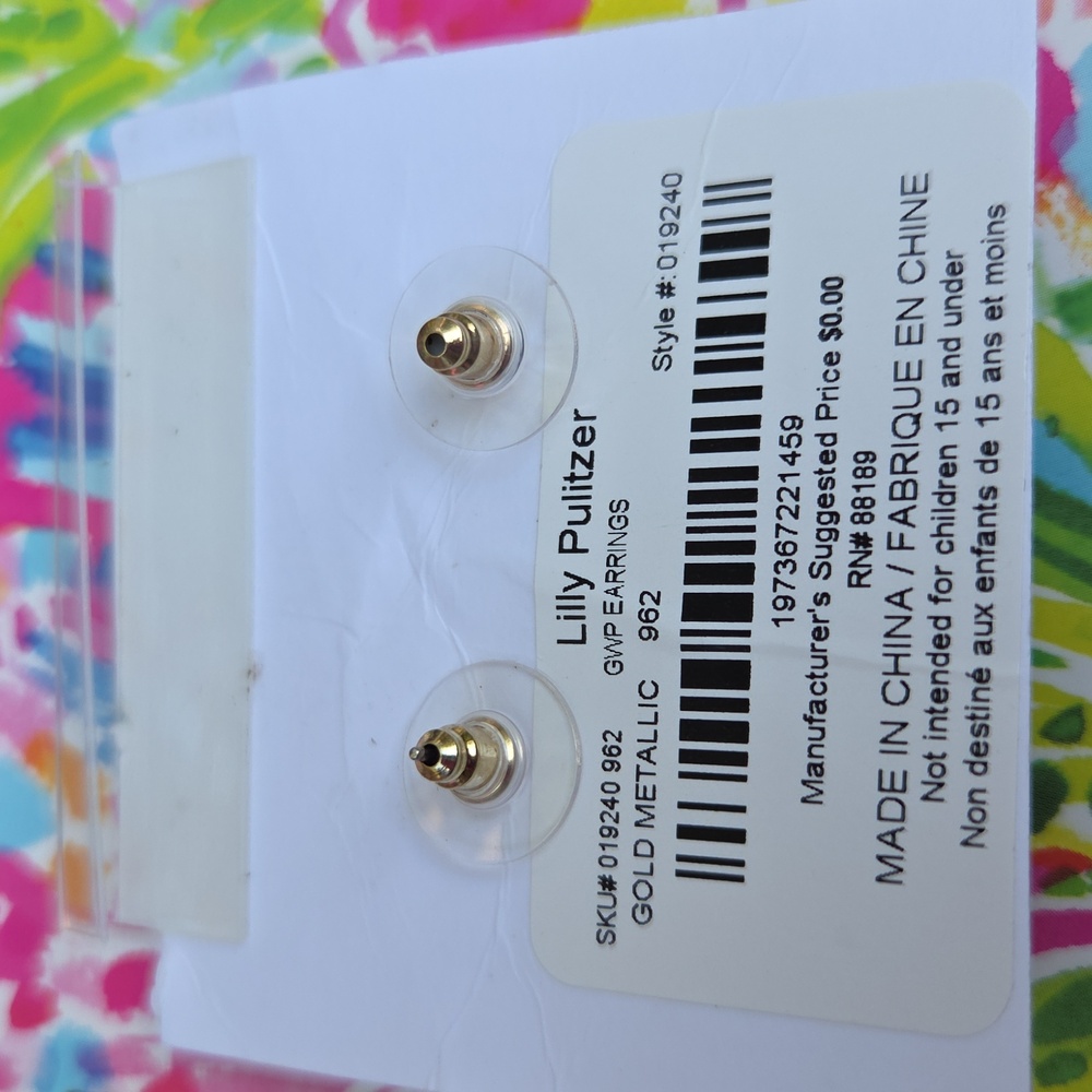 Lilly Pulitzer Bee Earrings Rhinestone And Gold Metallic Pierced NEW - Picture 3 of 3